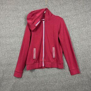 Fourlaps Womens Large Red Full Zip Hoodie Striped Trim Pockets Missing String
